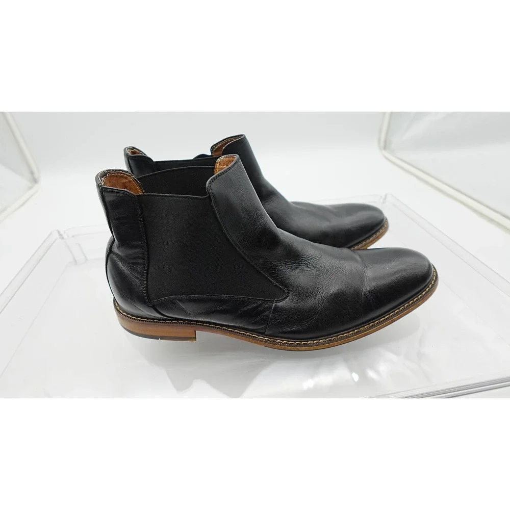 Stacy Adams Men's Maury Black Burnished Leather Cap Toe Chelsea Boot Size US 13